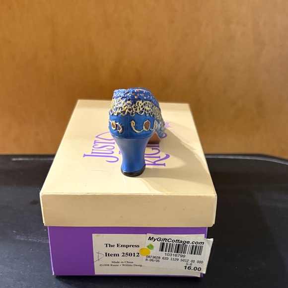 Just The Right Shoe Blue and Gold Embroidered Heels - Picture 4 of 5